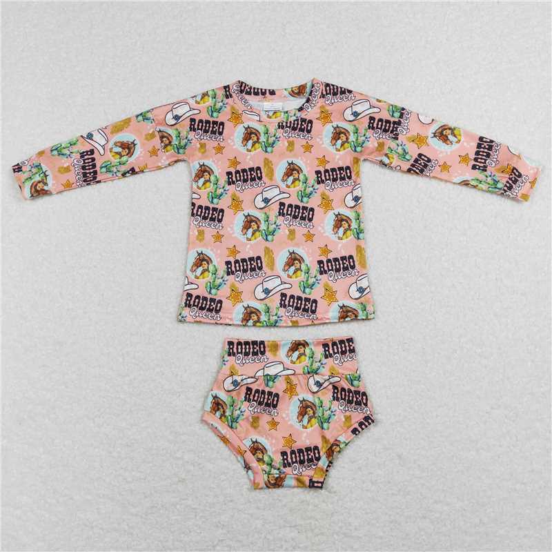 GBO0212 Baby Girls Infant Western Rodeo Quenn Tee Bummies Clothes Sets