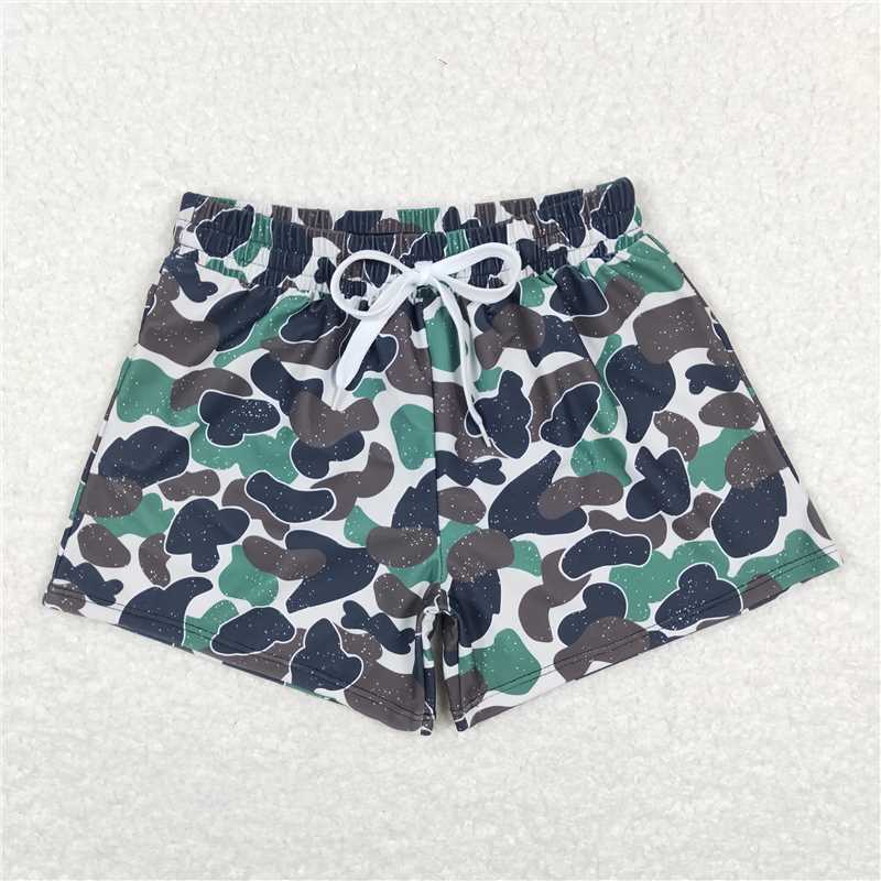 S0218 Brown green camouflage beige swimming trunks