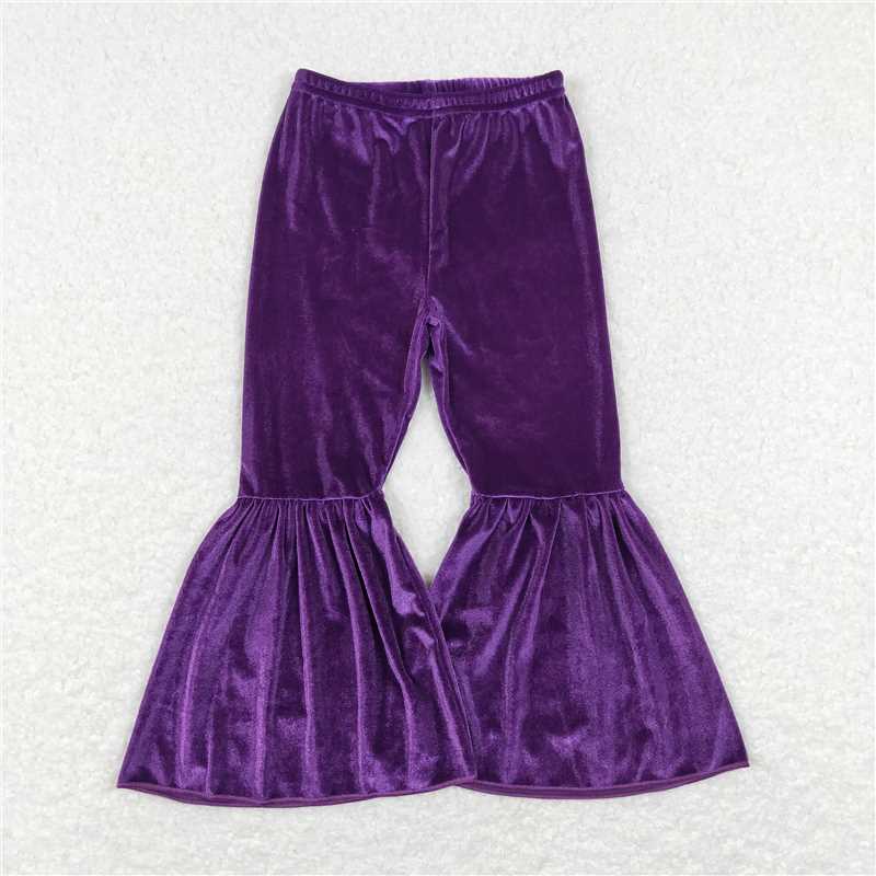 P0385 Baby Girls Toddler Purple Velvet Bell Bottom Flare Pants