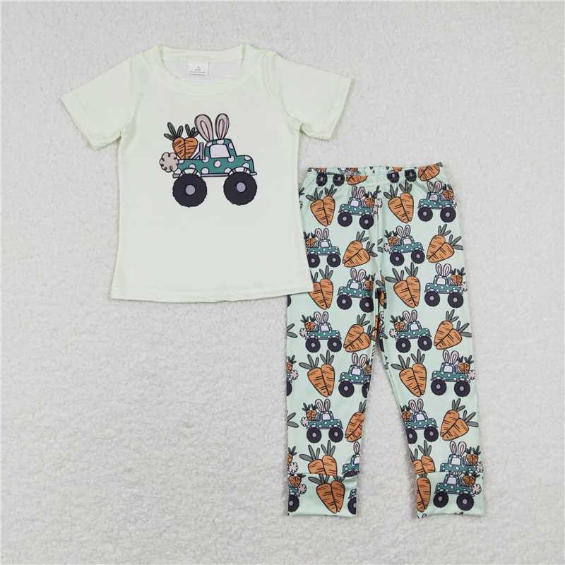 BSPO0256 Baby Boys Easter Car Rabbit Shirts Top Pants Clothes Sets
