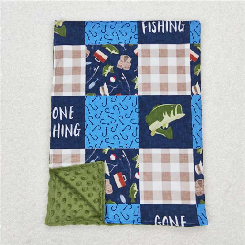 BL0097 Baby Kids Go Fishing Minky Blankets