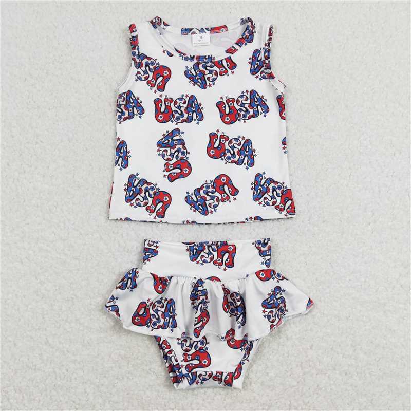 GBO0225 Baby Girls Infant Infant 4th Of July Top USA Bummies Clothes Sets