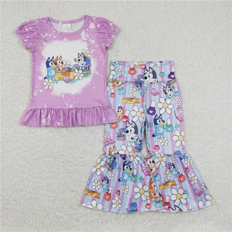 GSPO1376 bluey flower purple lace short-sleeved striped trousers suit