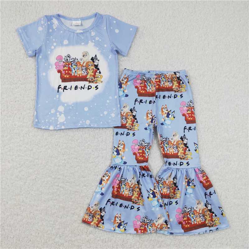 GSPO1286 bluey friends blue short-sleeved trousers suit with lettering