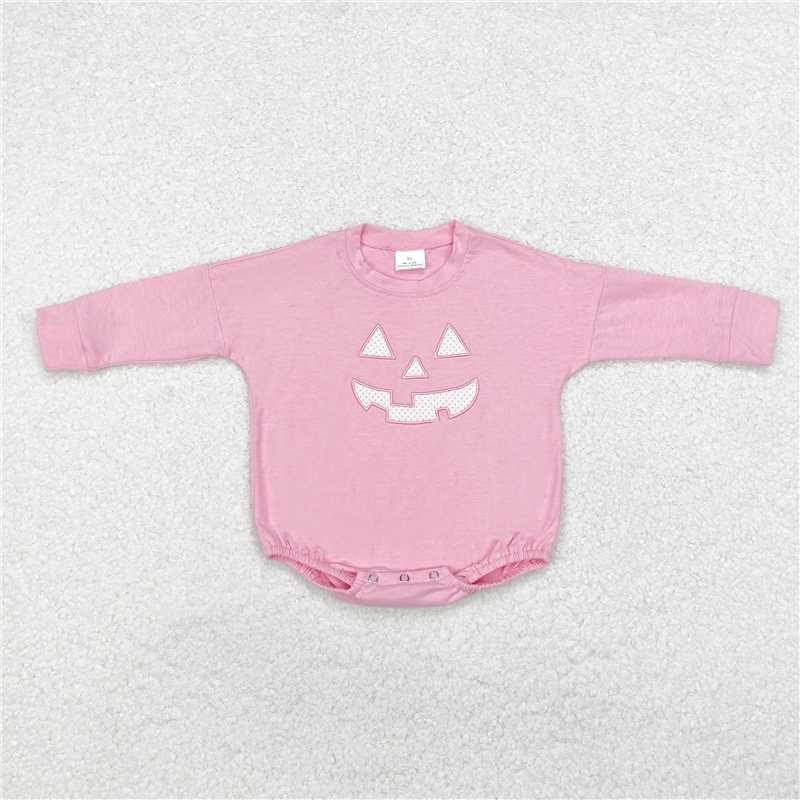 LR1573Pink long sleeves pumpkin baby girls Halloween romper