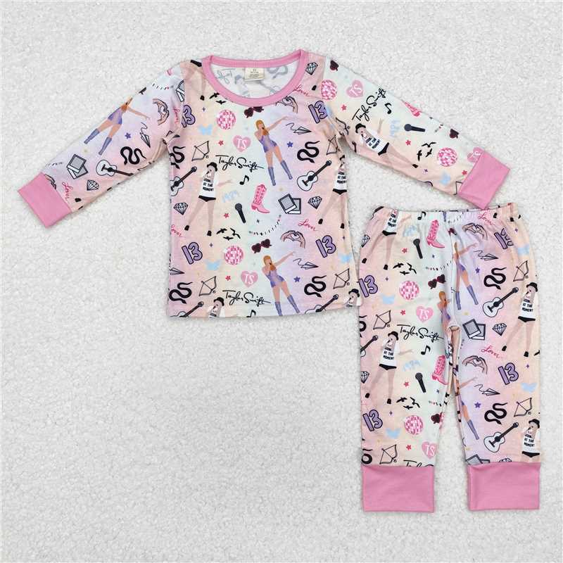 GLP1844Pink long sleeves guitar singer girls pajamas