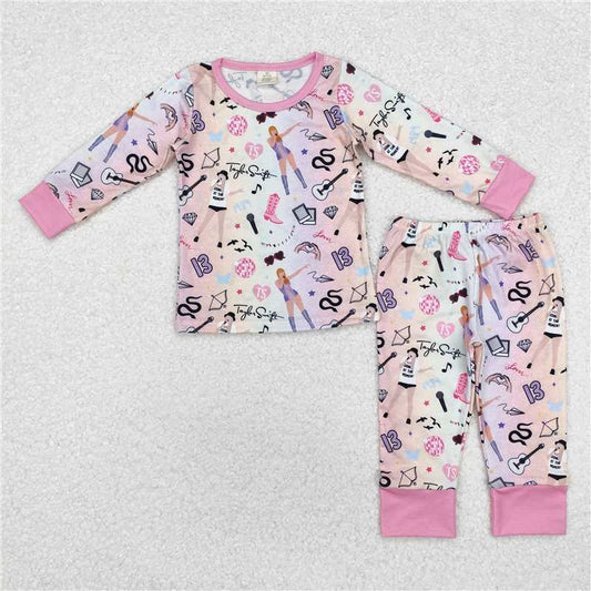 GLP1844Pink long sleeves guitar singer girls pajamas