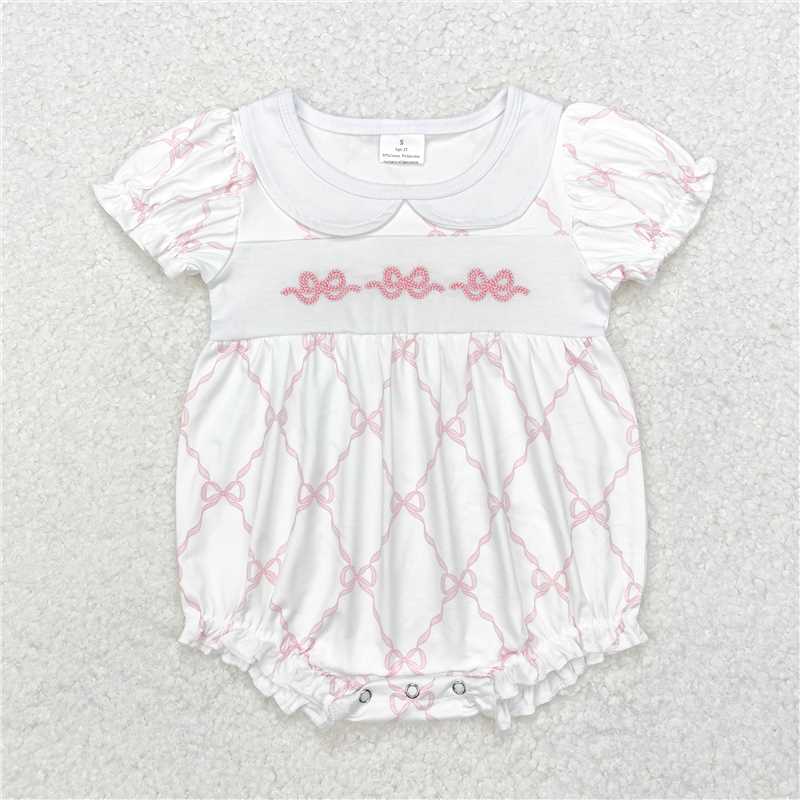 11.22 RTS NO MOQ (In stock)Matching SR1967 Baby Infant Girls Bows Pink Short Sleeve Rompers