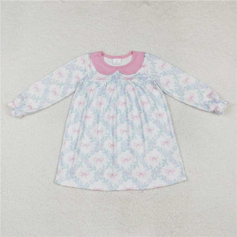GLD0854 Baby Girls Flowers Bows Knee Length Dresses