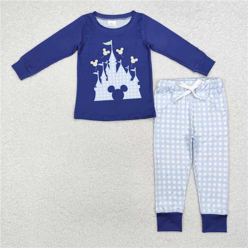 BLP0753Navy castle mouse top plaid pants boys clothing