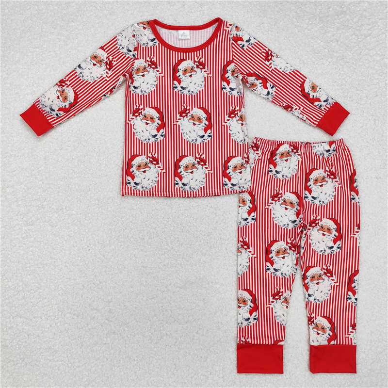 10.31 RTS NO MOQ (In stock)Matching Christmas BLP0917 Baby Kids Christmas Stripes Santa Bamboo Pajamas Clothes Sets