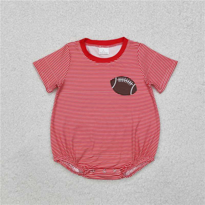 SR1956 Baby Infant Boys Red Football Stripes Short Sleeve Rompers