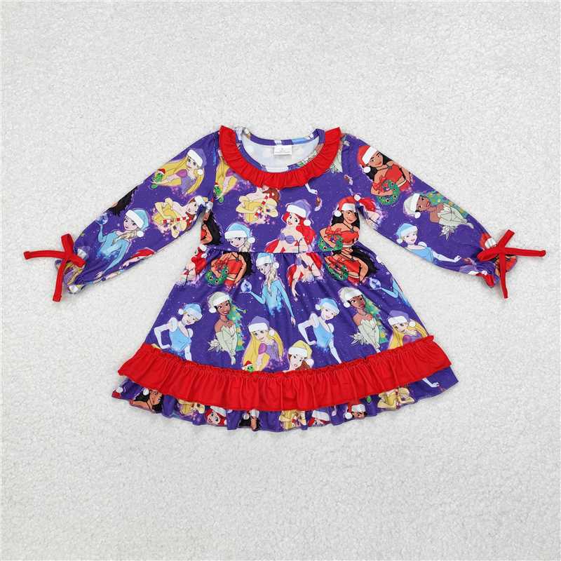 12.12 RTS NO MOQ (In stock)Matching Christmas GLD0815 Baby Girls Christmas Princess Ruffle Knee Length Dresses