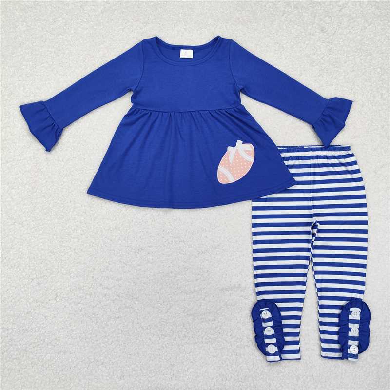 GLP1547Blue football tunic stripe leggings girls clothing set