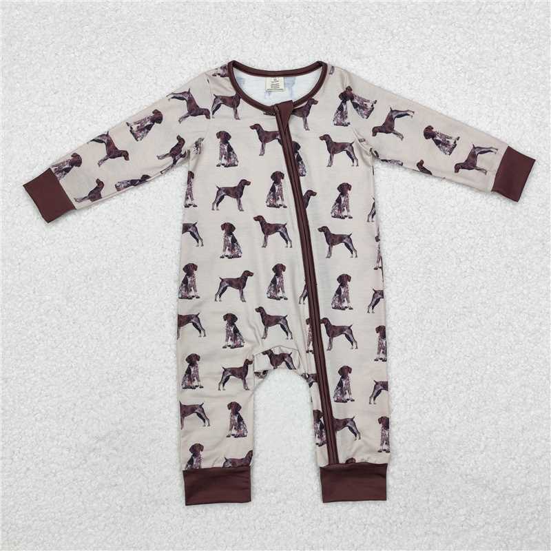 RTS LR1759 Modal puppy brown zipper long sleeve onesie