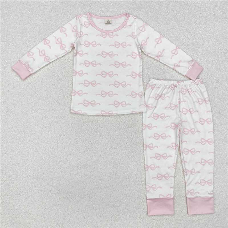 GLP2180Long sleeves pink bow baby girls pajamas