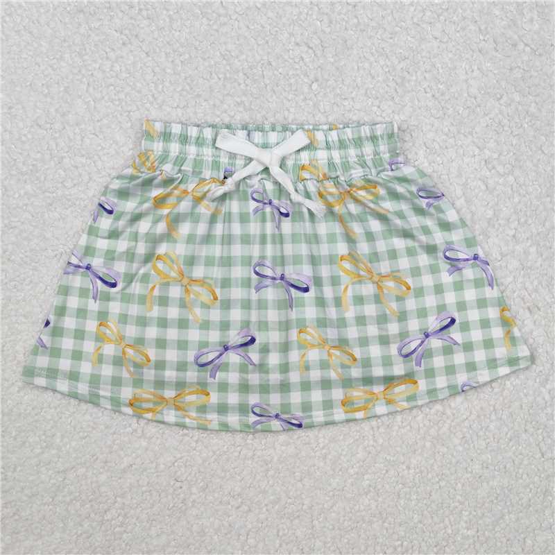 12.19 RTS NO MOQ (In stock)GLK0036 Baby Girls Mardi Gras Checkered Bows Skort Skirts