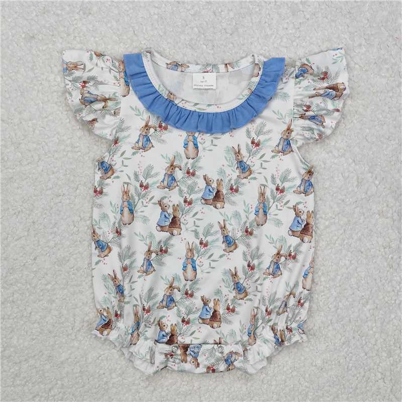 12.24 RTS NO MOQ (In stock)SR2287 Baby Infant Girls Easter Rabbits Flutter Sleeve Rompers