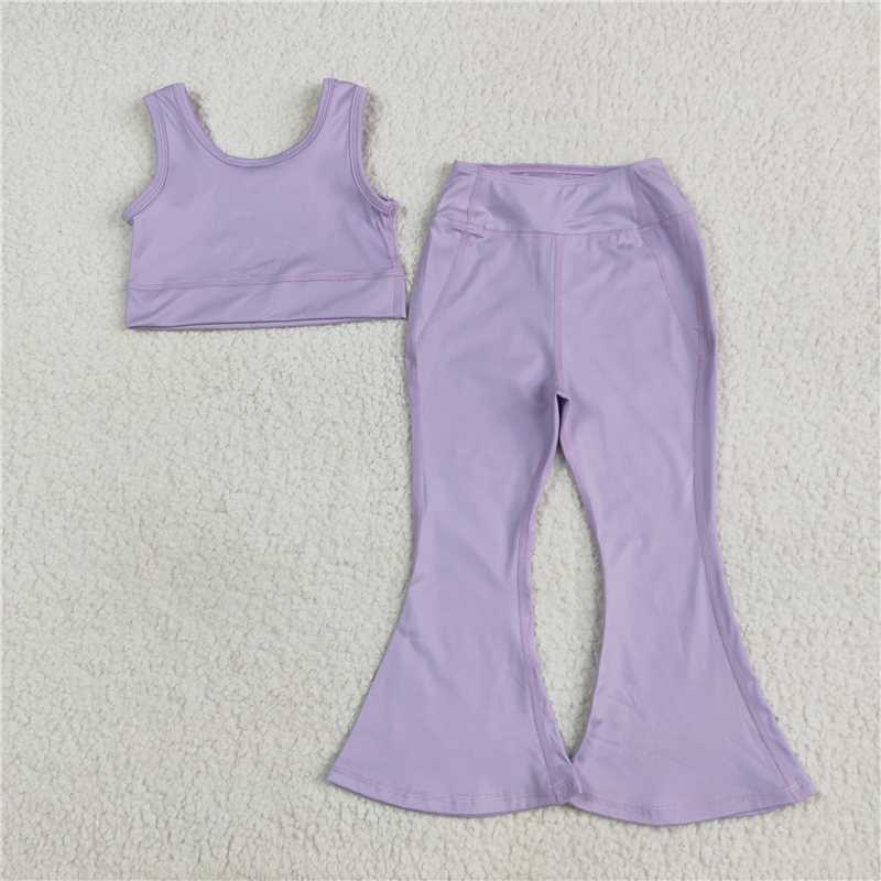 10.17 RTS NO MOQ (In stock)Matching GSPO2006 Baby Girls Lavender Yoga Vest Bell Bottom Pants Active Wear Clothes Sets