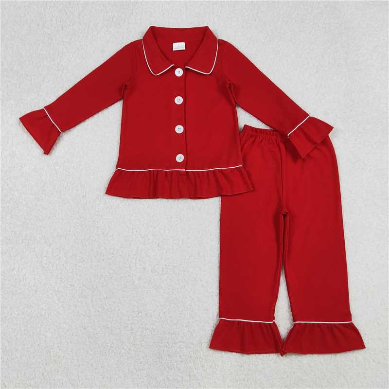 11.11 RTS NO MOQ (In stock)Matching Christmas GLP2789 Baby girls red color cotton Christmas pajamas pants clothes sets