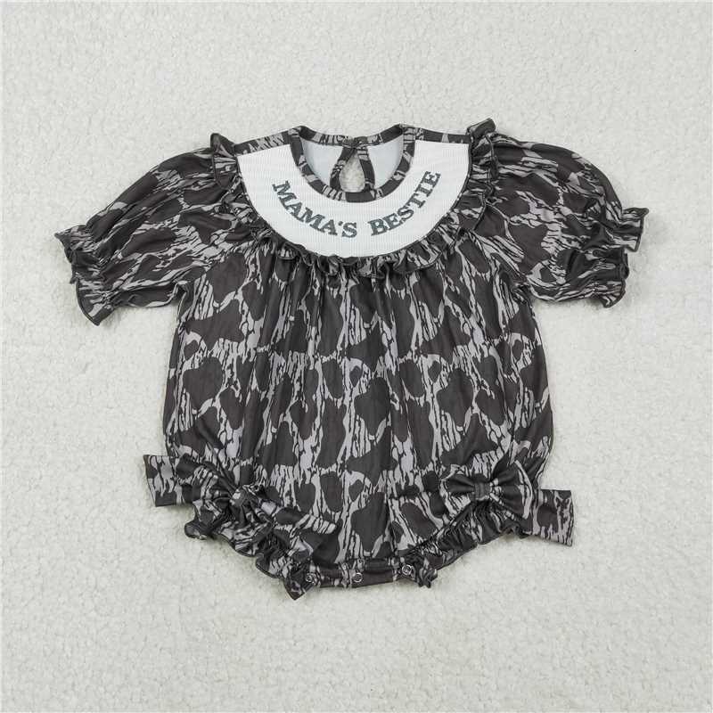 USA Warehouse (IN STOCK) LR2727 Smocked Mamas Bestie Baby Girls Camo Hunting Ruffle Rompers