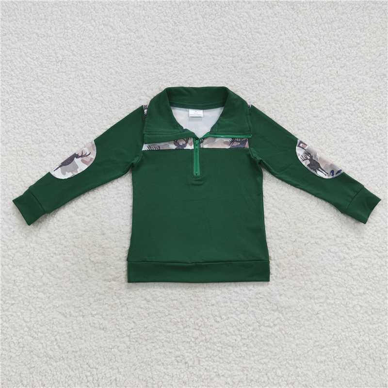 BT0277 Baby Boys Deer Camo Zip Pullover Tee Shirts Tops
