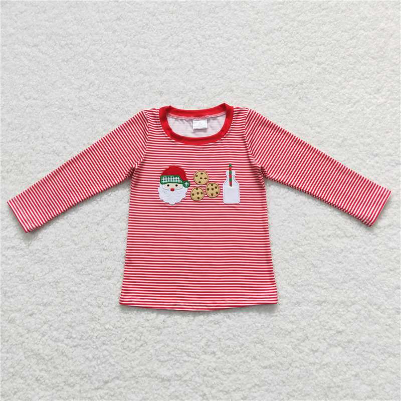 BT0370 Baby Boys Christmas Santa Cookie Long Sleeve Shirts Tops