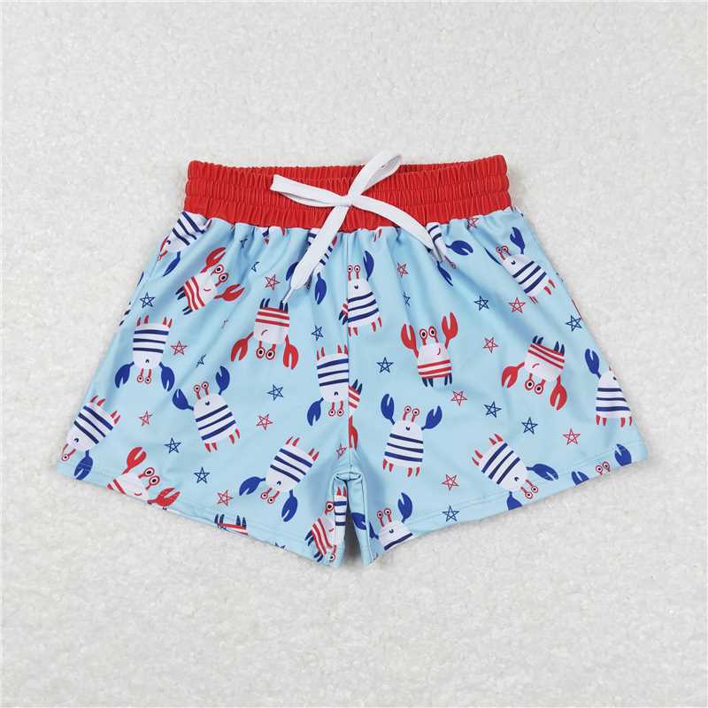 S0187 Red and blue swimming trunks with crab five-pointed star lace