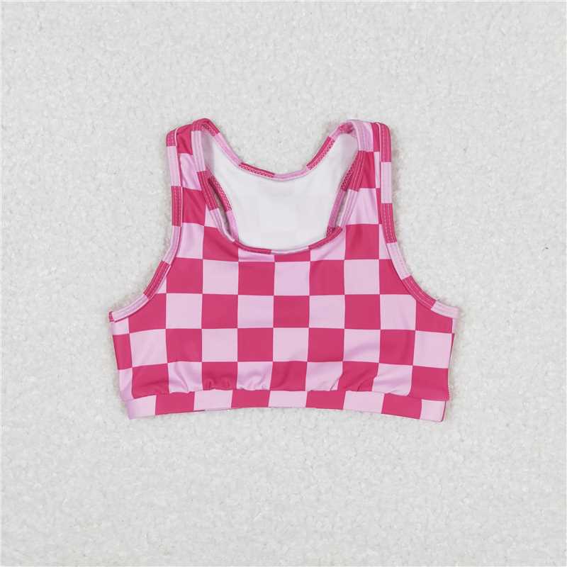 GT0521 Sleeveless hot pink plaid baby girls shirt