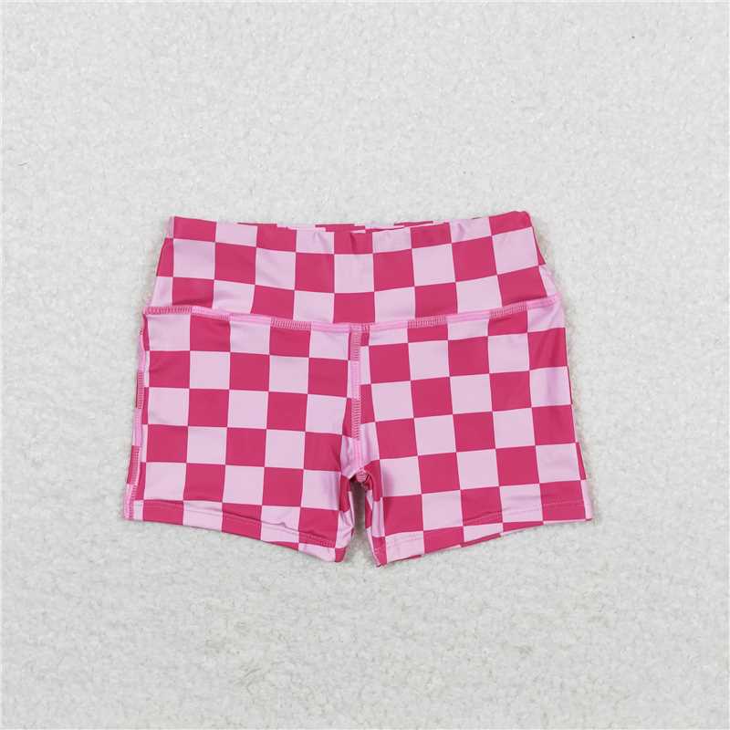 SS0218 Baby Girls Pink Checkered Biking Summer Bottoms Shorts