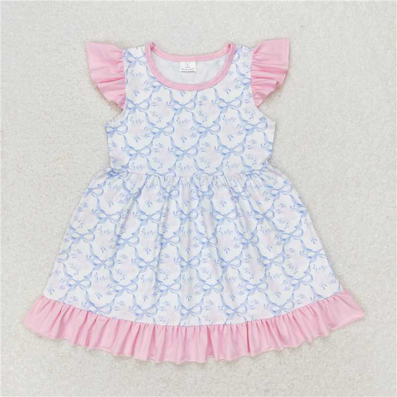 RTS NO MOQ (In stock) GSD1152 Baby Girls Summer Dress Flutter sleeves pink floral baby girls summer dress