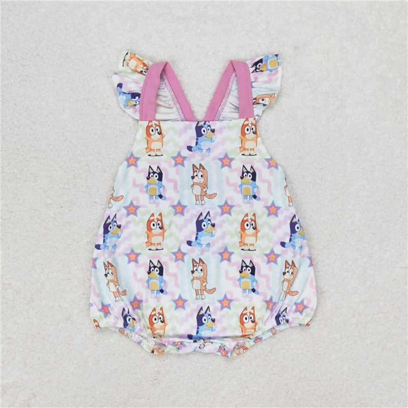 SR1419 Baby Girls Colorful Dogs Sibling Rompers Bummie Dresses
