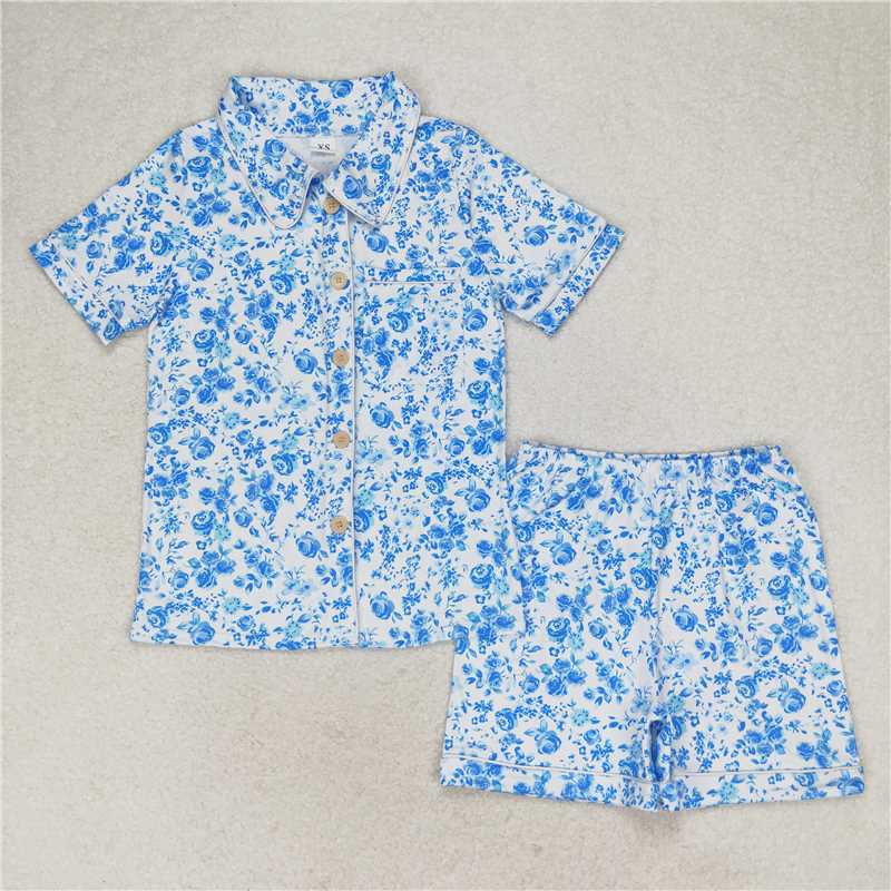 Adult Girls European and American Female Singer Printed Button Cardigan Short Sleeve Shorts Pajama Set