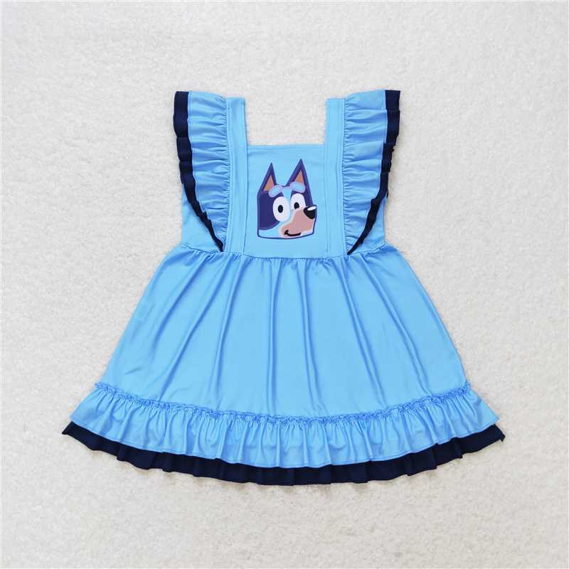 GSD1185 Baby Girls Dogs Blue Knee Length Dresses