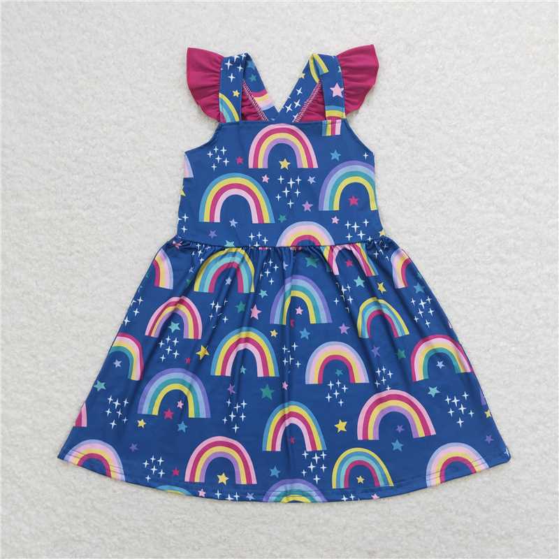 GSD1085 Baby Girls Rainbow Flutter Sleeve Knee Length Dresses