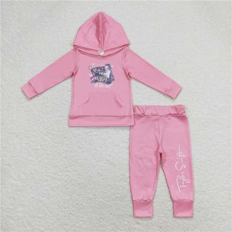 GLP1170 Baby Girls Pink Singer Hooded Top Pants Clothes Sets