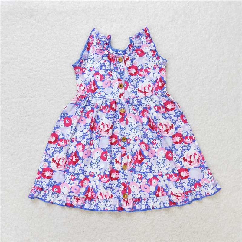 GSD0977 Baby Girls Purple Flowers Pockets Sibling Sister Dresses Clothes Sets