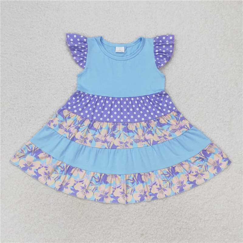 GSD1164 Baby Girls Flutter Sleeve Flowers Knee Length Dresses