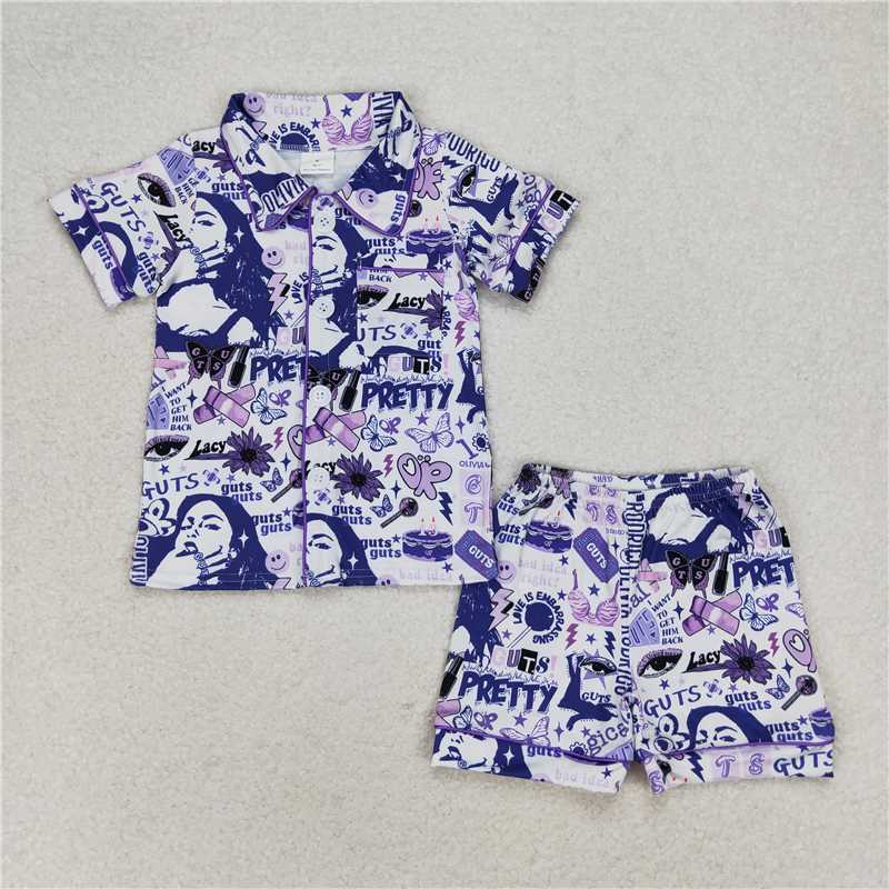 GSSO0988 guts butterfly purple and white short-sleeved shorts pajamas set