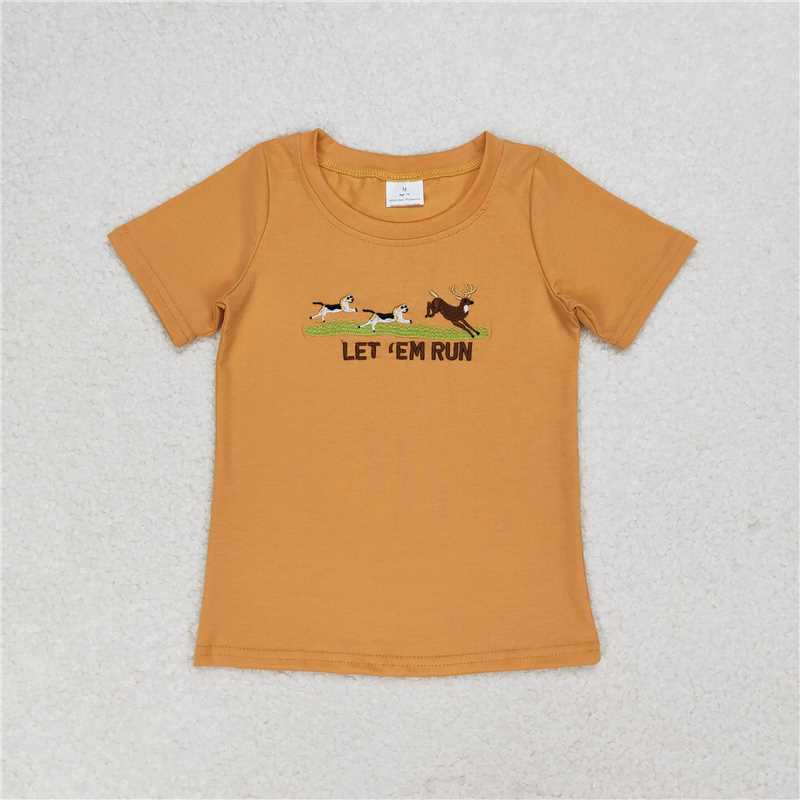 BT0674 Baby Boys Dogs Let'em Run Short Sleeve Tee Shirt Tops