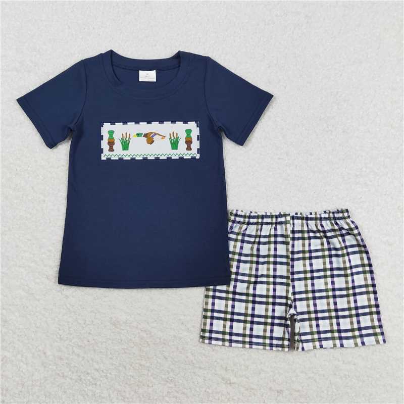 BSSO0710 Baby Boys Ducks Shirt Top Gingham Shorts Outfits Clothes Sets