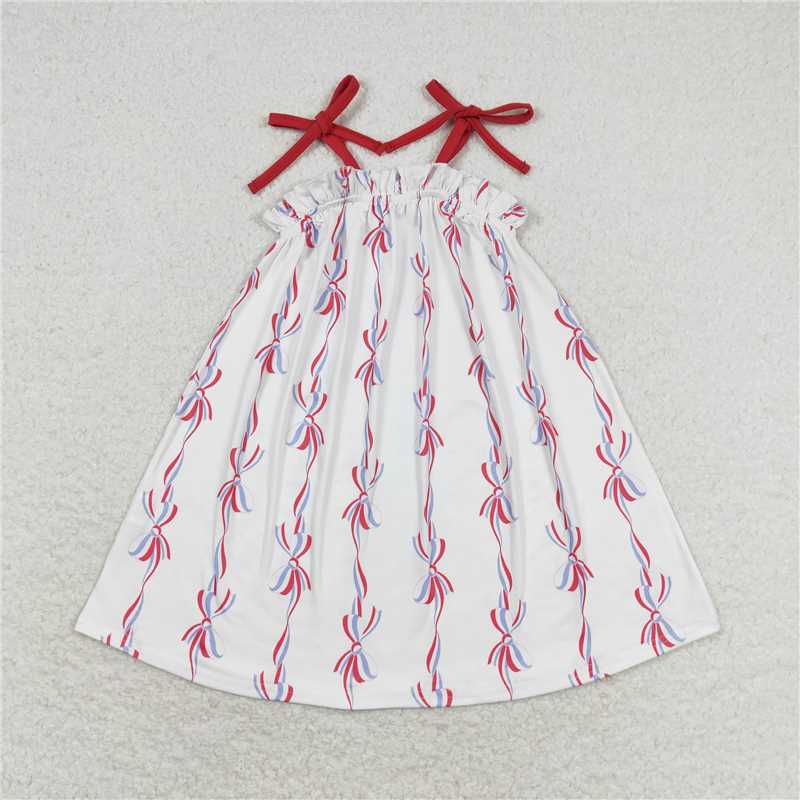 GSD1274 Baby Girls Bows Straps 4th Of July Knee Length Dresses
