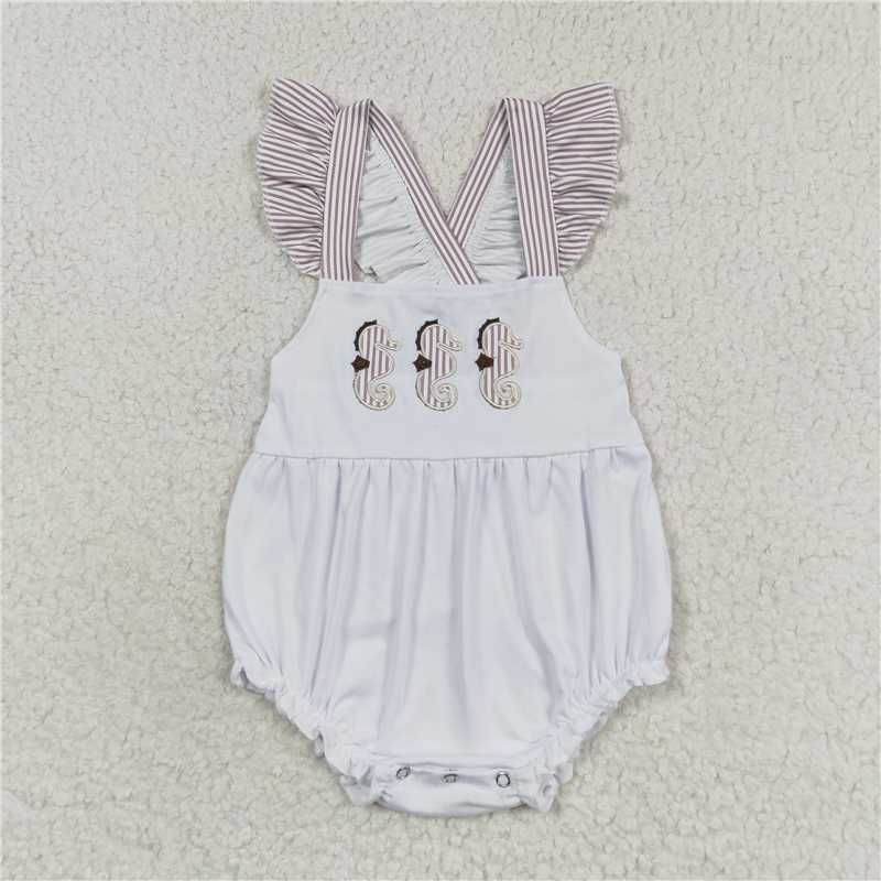 SR1502 Baby Girls Sea Horse Flutter Sleeve Summer Rompers