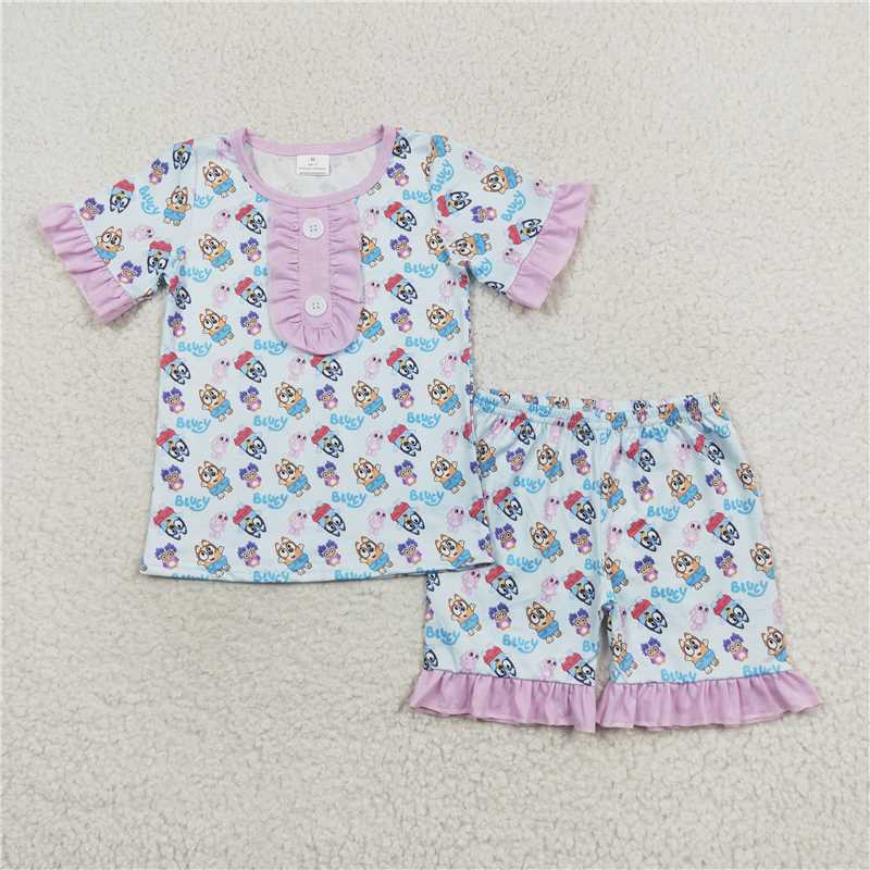 GSSO1363Short sleeves dog kids girls summer pajamas