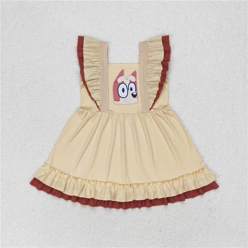 GSD1184 Baby Girls Dogs Ruffles Knee Length Dresses