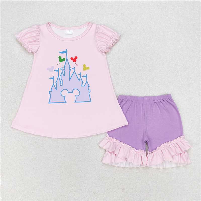 GSSO1185Pink castle top lavender shorts girls clothing
