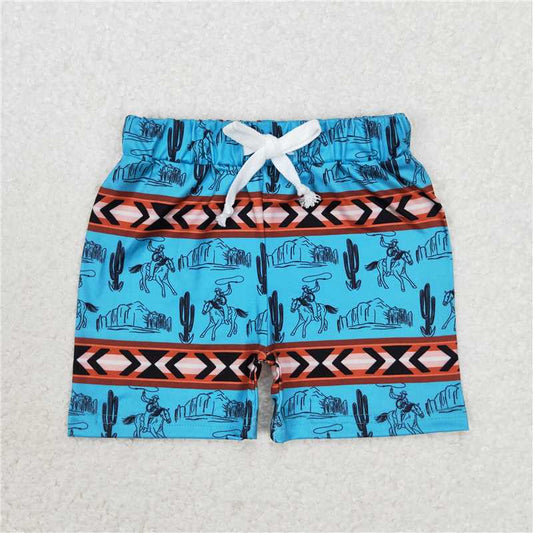 SS0207 Geometric riding cactus blue-brown shorts