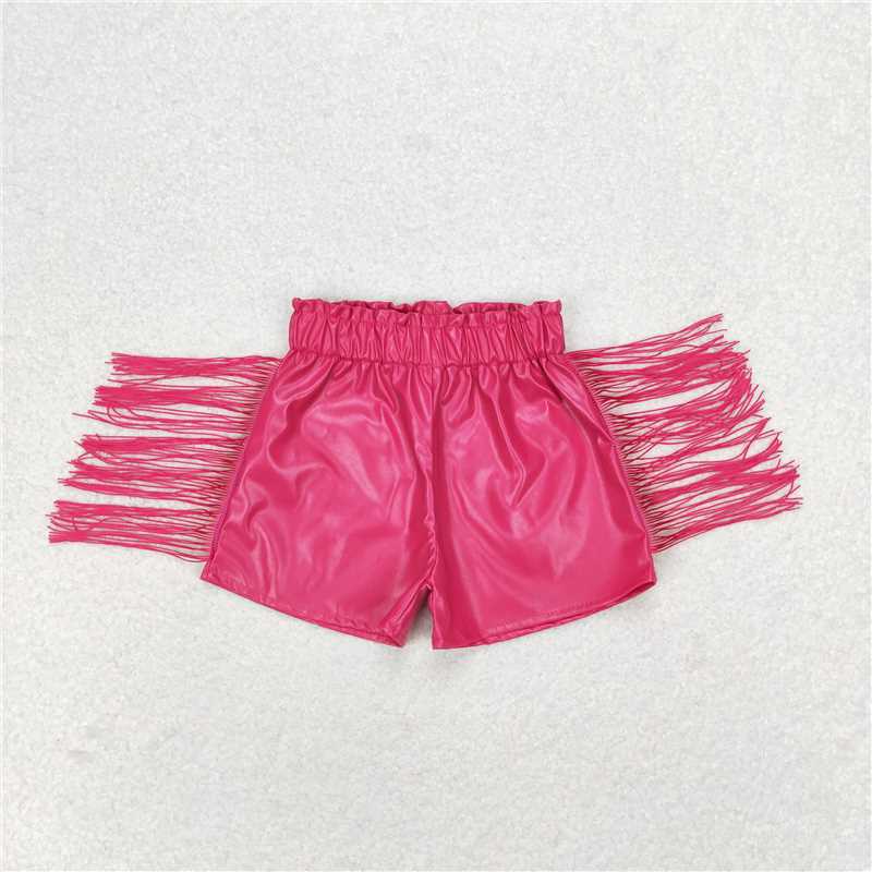 SS0223 Baby Girls Tassels Fashion Sibling Sister Pleather Shorts