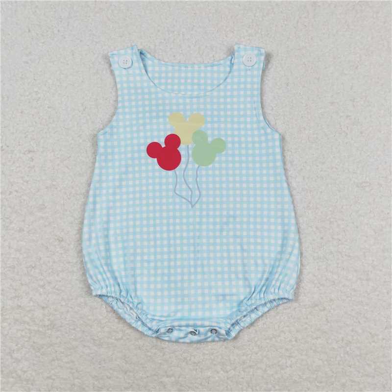 SR1204 Baby Infant Boys Blue Checkered Mouses Rompers