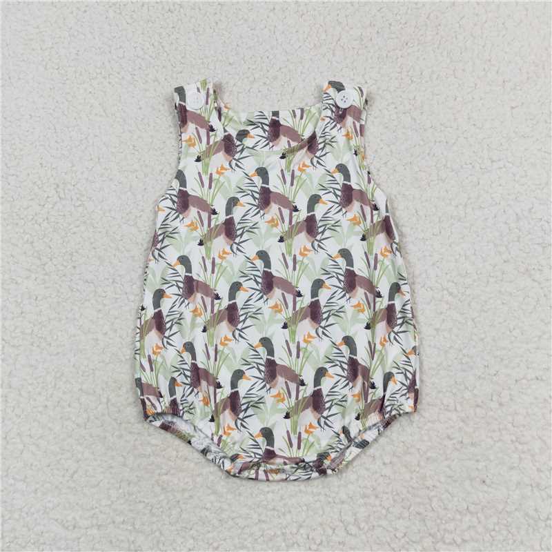 SR1251 Baby Boys Green Duck Short Sleeve Rompers